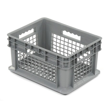 Mesh Straight Wall Storage Container, 15-3/4 in L x 11-3/4 in W x 8-1/4 in H, Gray, Polyethylene